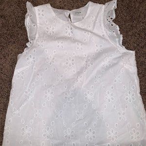 JCREW Ruffle Sleeve White Eyelet Top with Button Closure at Back